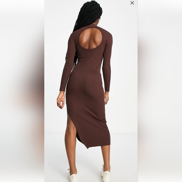 Miss Selfridge Chocolate Cut Out Back Midaxi Dress - Picture 2 of 3
